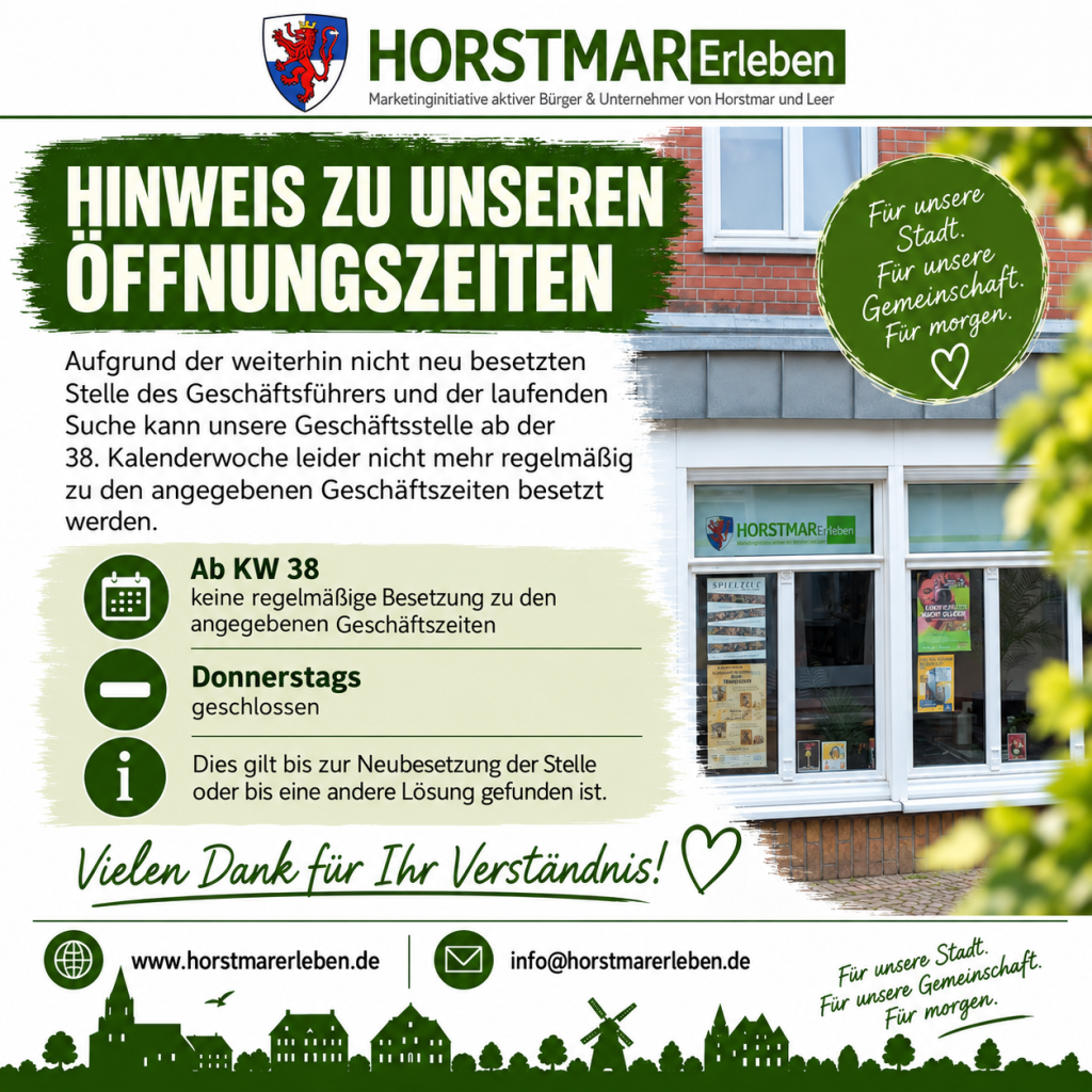 Hinweis zu den Öffnungszeiten